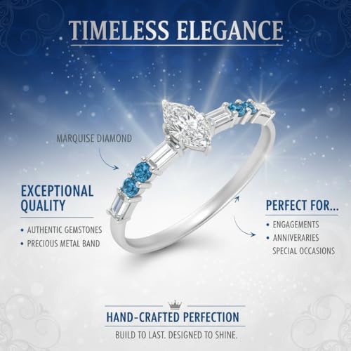 Image of 925 Sterling Silver Marquise Cut Simulated Diamond Vintage Classic Engagement Ring Wedding Band Matching Jewelry for Women, Promise Ring Set US Size 4-12