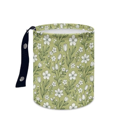 Image of Green Flower Hanging Portable Car Trash Can Waste Basket Car Accessories Interior Collapsible for Men and Women Easy to Install