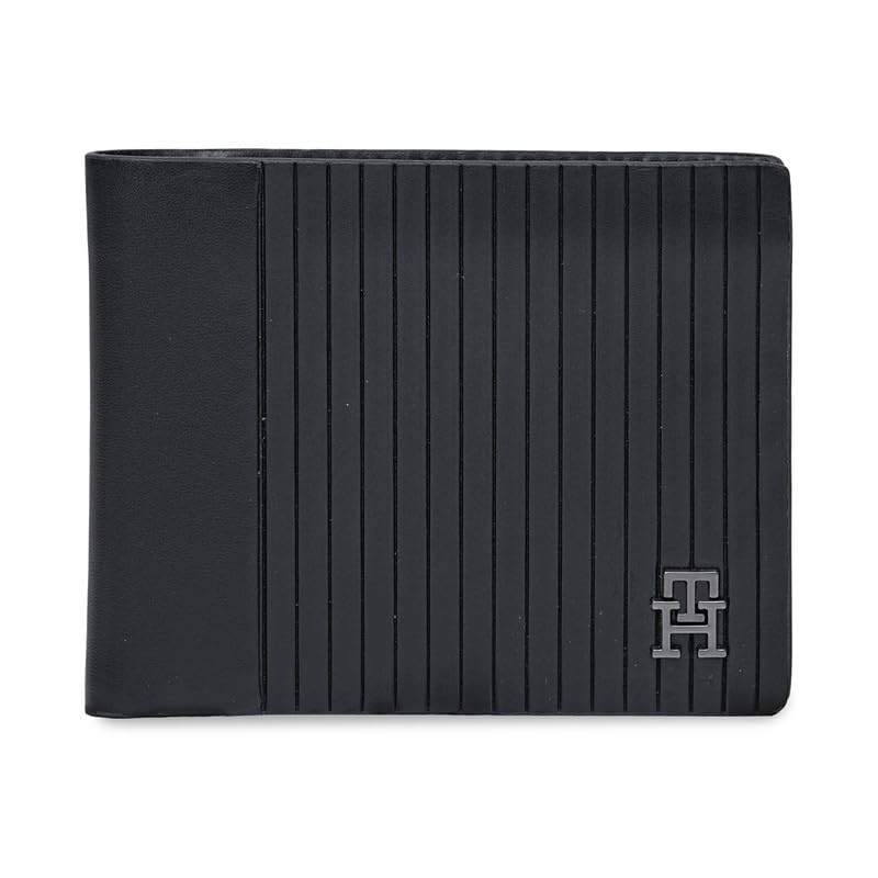tommy hilfiger Men's Leather Wallet Woodlawn | Black-On-Black Pallete Textured Slimfold Bi-Fold with 8 Card Slots | Stylish Purse for Gents-picture-40