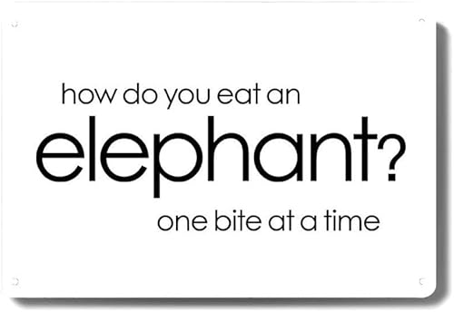 Letrero de metal con texto en inglés How Do You Eat an Elephant para oficina, cubículo, inspirador, regalo para estudiantes, regalo para amantes de