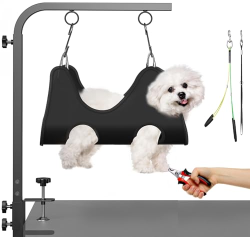 Adjustable Dog Grooming Arm with Clamps: 42″ Height-Adjustable Pet Grooming Stand with Hammock and No-Sit Haunch Holders, Ideal for Home Grooming, Trimming, and Nail Clipping (Table Not Included)