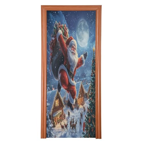 SEHANY Christmas Santa Door Cover Outdoor Decor, High Stretch Fabric Christmas Front Door Cover Christmas Banner Door Cover for Front Door Festive Party Home Decor 32 * 79inch