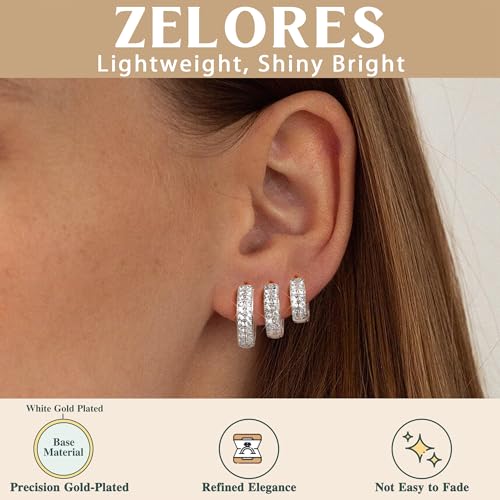 3 Pairs 14K Gold Plated Chunky Hoop Earrings for Women 925 Sterling Silver Post Small Cartilage Hoop Earring Stack Trendy CZ Thick Huggie Hoop Earrings Set2