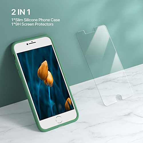 Image of Miracase Ultra Slim Designed for iPhone SE Case 2022(3rd Gen) /iPhone SE 2020 Case(2nd Gen) /iPhone 7 Case /iPhone 8 Case with Screen Protector, Multi-Color Silicone Shockproof Phone Case(Acacia Green)