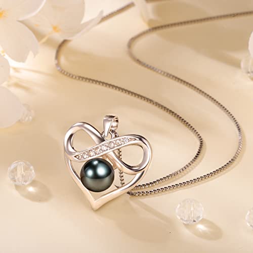 Black and White Pearl Heart Pendant Necklace - Gift for Women Wife Wedding Birthday Anniversary - Mom Girlfriend Her on Mothers Day Valentines Day Christmas - 18K Gold Plated Sterling Silver2