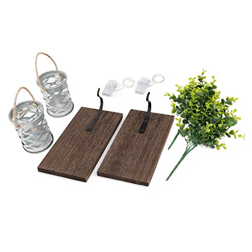 Mkono Mason Jar Sconces Wall Decor Set Of 2 Fairy Lights Wall Hanging Sconces Rustic With Galvanized Vase And Artificial Eucalyptus Farmhouse Sconce Fall Wall Decor For Bedroom Living Room Kitchen #TOP5