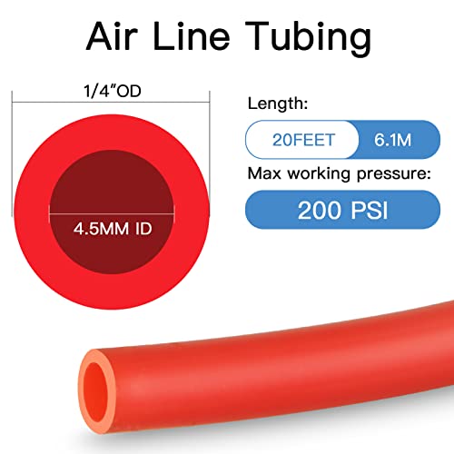 Air Line Service Kit For Air Spring Bag Suspension With Fittings, Air Line Kit Includes 20 Feet Air Line Tubing,Schrader Valves,1/4 Npt Elbow Fitting,Union Tee #TOP1