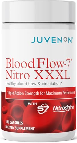 Juvenon BloodFlow-7 XXXL Nitric Oxide Supplements for Men & Women - More Powerful Longer Lasting Natural Nitric Oxide Booster with Nitrosigine + S7 - Blood Flow & Circulation Support (1-Pack)