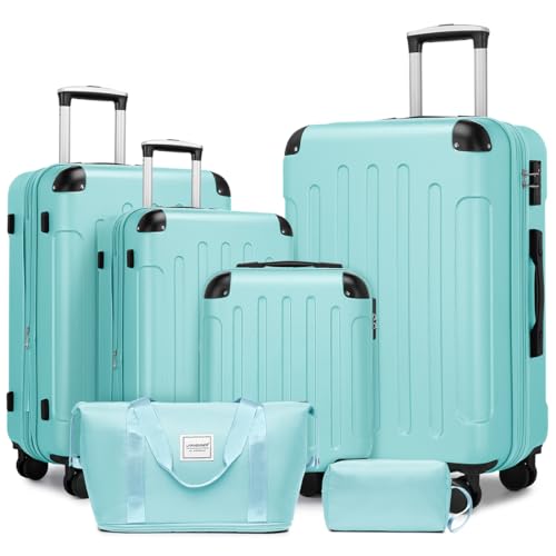 LARVENDER 6-Piece Hardshell Spinner Luggage Set, Sky Blue