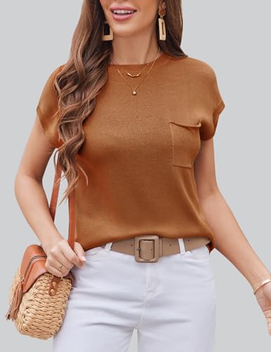 Zeagoo Womens Sweater Vest Fall 2025 Loose Fit Cape Sleeve Knit Ribbed Tank Tops with Front Pocket S-XXL3