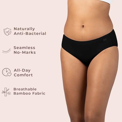 Image of Lavos Bamboo Cotton Panties for Women, Comfortable Soft Mid-Waist Hipster Panty with Thin Inner Elastic, Anti-Bacterial Odour Free Underwear for Womens, Seamless No Visible Briefs for Ladies