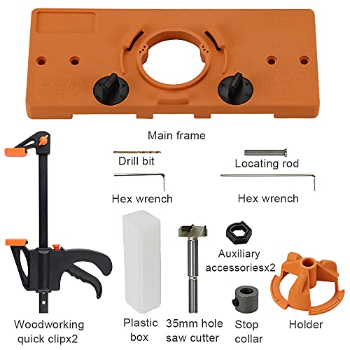 Concealed Hinge Jig, Hinge Drilling Jig Hole Puncher Guide Locator Woodworking Tools With 35Mm Forstner Drill Bit And 2Pcs Quick-Grip Bar Clamps, For Kitchen Cabinet Doors Hinge #TOP1