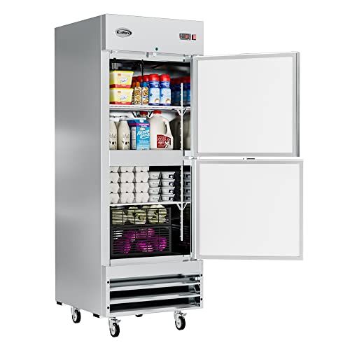 Image of KoolMore RIR-1D-SSHD Commercial Stainless-Steel Reach-in Refrigerator with Half Door Access for Restaurant, Cafe, and Cold Food Storage, Large 23 Cu. Ft. Capacity, Heavy Duty Kitchen Use, 2, Silver