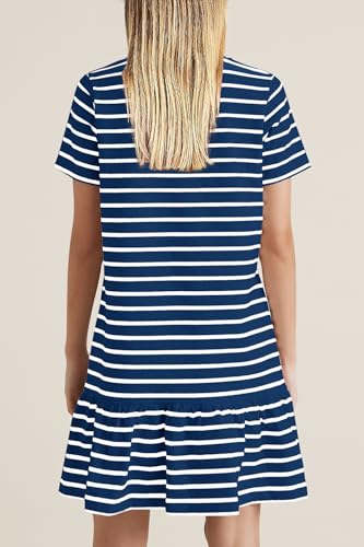 MITILLY Women's Casual Summer T Shirt Dress 2025 Striped Loose Short Sleeve Tunic Dress with Pockets3