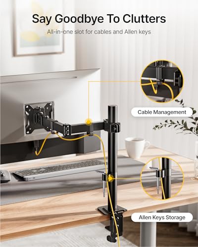 Image of monTEK Extra-Long Single Monitor Mount for 17-32 inches Screen, Fully Adjustable Articulating Desk Monitor Stand up to 22lbs Capacity, Computer Mount with C Clamp and Grommet Base, Max VESA 100x100mm
