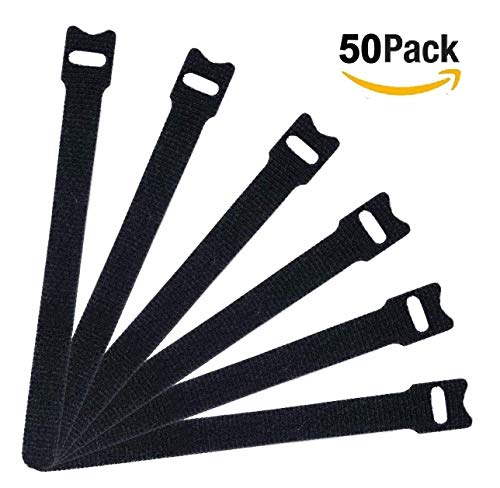 U-horizon 50pcs Organizador de Cables, Tiras de Velcro para Sujetar Cables 18cmx12mm, Negro