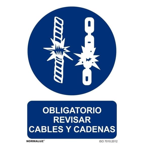 Obligatorio Revisar Cables y Cadenas, señal de obligación SEKURECO