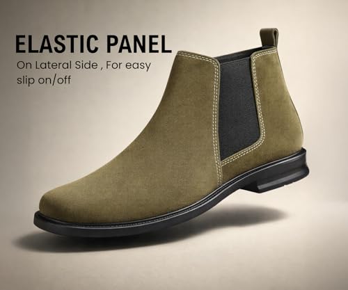 Image of Kraasa THE Ashford - Men's Stylish Vegan Leather Chelsea Boots with Side Zipper & Elastic Panel, Square Toe Ankle Boot (Tan /Black /Brown)