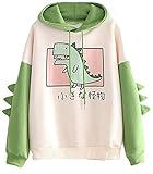 CRB Fashion Womens Hoodie Shirt Dinosaur Bunny Panda Ears Plush Cute Cosplay Coat Girls Sweatshirt Top (USA L, Green D)