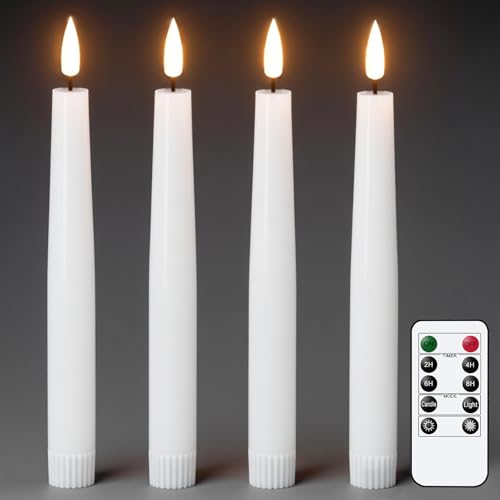 Image of Flameless Taper Candles with Remote, Real Wax LED Taper Candles Battery Operated with 3D Flickering Wick, 4 Pack White Flameless Candlesticks for Halloween Christmas Wedding Holiday Decor
