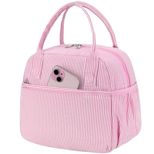 CAMTOP Lunch Box for Women Men Insulated Lunch Bag Lunch Tote Bag Leakproof Thermal Cooler Large Capacity for Travel Work School Picnic (Pink Stripe, Medium)