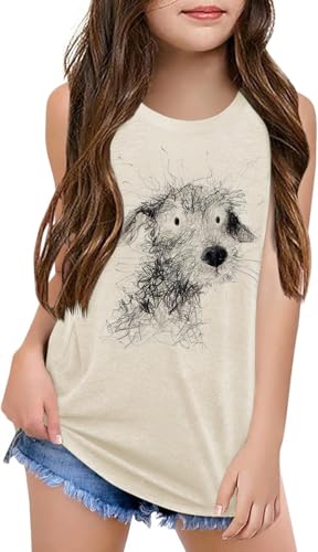 Image of Qbily Tank Tops for Girls Kids Summer Casual Cute Sleeveless Crewneck Graphic T Shirt 5-14 Years