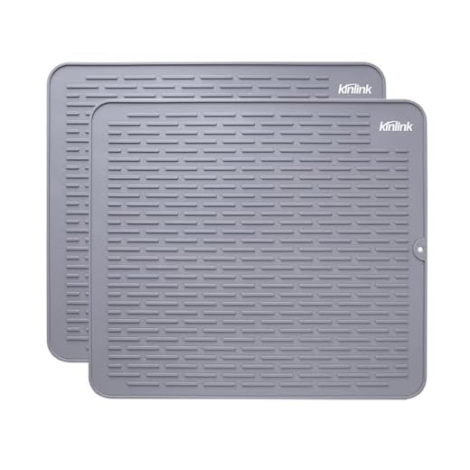 Kinlink Silicone Dish Drying Mats 2 Pack - 18x16 Large Dishwasher Safety Counter Pad for Faster Drying, Kitchen Dish/Dish Draining/Sink Mat, Heat Resistant Trivet, Grey