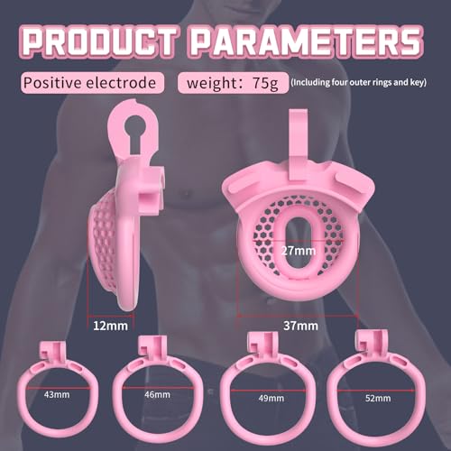 Image of Sissy Chastity Cage Light Weight Cock Cage ABS+Resin Chastity Device Adult Sex Toys with 4 Different Sizes Rings,Chastity Belt & Invisible Lock for Sissy Men Penis Exercise and Abstinence (Pink)