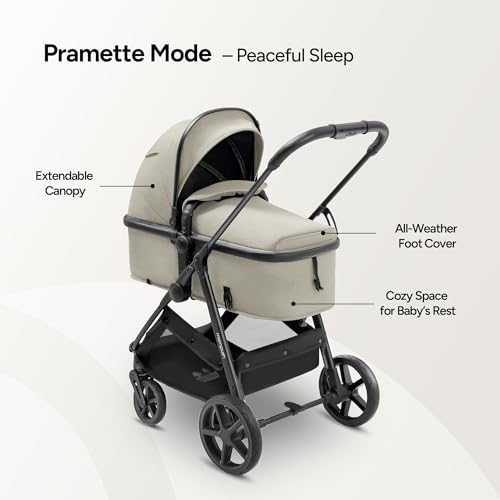 Image of Mompush Wiz 2 in 1 Baby Stroller with Infant Pramette Mode, One Hand Fold Convertible Newborn to Toddler Stroller with Reversible Seat and Large UPF 50+ Canopy