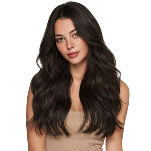 Image of WENNALIFE Invisi Edge Seamless Clip in Hair Extensions Real Human Hair, 14 Inch 111g 7pcs Dark Brown Invisible Clip in Extensions for Women, Invisible PU Weft Straight Human Hair Clip in Extension