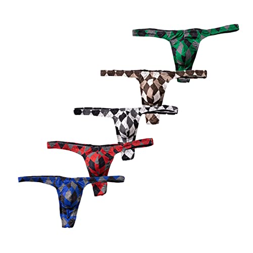 Men's Checker Printed Ice Silk Underwear Breathable Bikini G-string Pants - Main Image