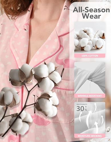 Image of NAP BOUND 100% Cotton Women's Pajama Sets Short Sleeve Button Down Soft Pjs 2 Piece Lounge Set with Pocket Nightwear XS-XXL