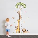 Kids Growth Chart Stickers for Wall, Jungle Animal Tree Wall Stickers, Removable Giraffe Monkey Height Chart for Nursery Bedroom Living Room (Giraffe Tree Height)