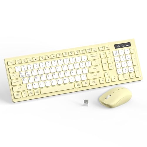Wireless Keyboard and Mouse Combo Full-Sized Wireless Keyboard and Adjustable DPI Mouse 2.4GHz USB Receiver Silent Keyboard and Mouse for PC Windows MAC Desktop Laptop (Canary Yellow-B)