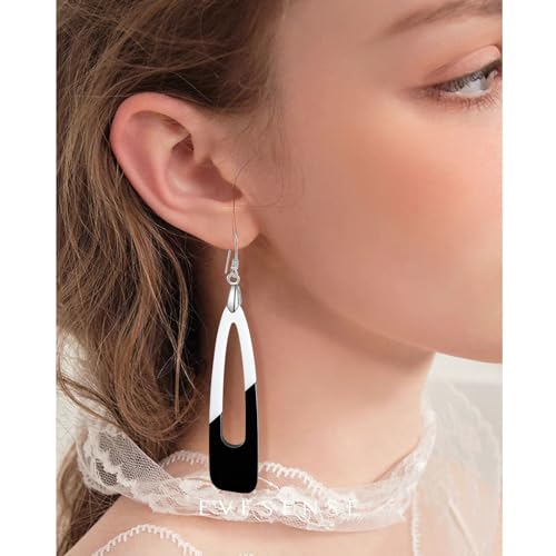 REELMAR Black and White Acrylic Earrings for Women Dangle Trendy Long Water Drop Two Tone Earrings Fashion Geometric Acrylic Statement Earrings Boho Bohemian Lightweight Jewelry4