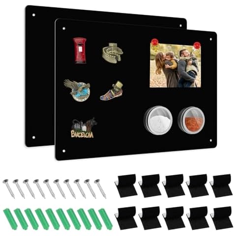 Pechor 2 Pack Magnetic Board Black, 17" x 12" Metal Bulletin Board for Wall to Display Magnetic Notes, Stickers, Photos, Suits for Wall, Cabinet, with Dual Lock Tape and Screws for Easy Hanging Cover