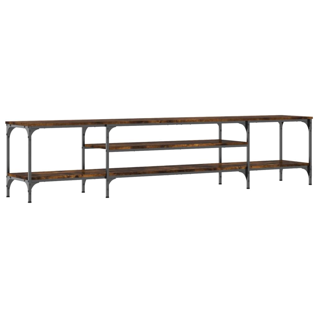 Mueble para TV (roble ahumado, 201 x 35 x 45 cm, madera y hierro, estilo industrial, resistente con estanterías)