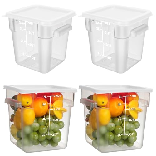Image of Lallisa 4 Pcs 8qt & 4qt Clear Food Storage Containers with Lids Handles and Scales, Stackable Plastic Square Food Storage Containers for Dough Proofing Baking Kitchen Restaurant(White)