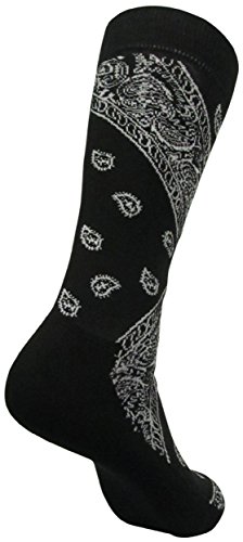 Men's Bandana Casual Crew Socks (Sock Size:9-13, Black)
