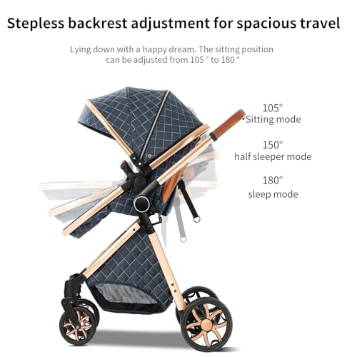 Image of 2 in 1 Baby Stroller with Bassinet Mode, Reversible Infant Pram, One-Click Folding, Newborn Travel Stroller, Convertible Toddler Standard Pram Carriage (X2US-Khaki)