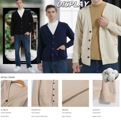 Men's Cotton Cardigan Sweater,Men's Long Sleeve V Neck Knitted Casual Basic Relaxed Fit Fall Winter Sweaters with Pockets4