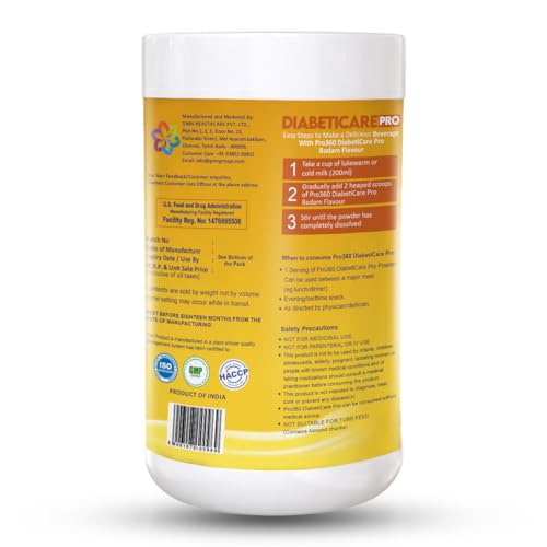 Image of Pro360 Diabeticare Pro Protein Powder for Diabetes - Nutrition Supplement for Diabetic Care - Helps in Managing Blood Sugar Levels - Zero Added Sugar - Badam Flavour 200g Jar
