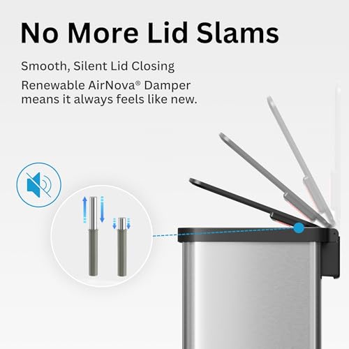 Image of iTouchless 13.2 Gallon / 50 Liter Dog Poop Trash Can with Lid & AbsorbX Odor Filter, Slim Stainless Steel Pet Waste Bin, Soft-Close Step Pedal, Large Capacity Recycle Bin