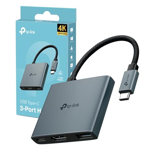 TP-Link UH3020C Hub USB-C 3 in 1, 1 HDMI 4K@60Hz, 1 USB-C PD Rapida a 100 W, 1 Porta USB-A 3.0 SuperSpeed a 5 Gbps, Supporta Mac OS, Windows 11/10/8.1/8/7, Linux OS, iPadOS, iOS, Android e Chrome OS
