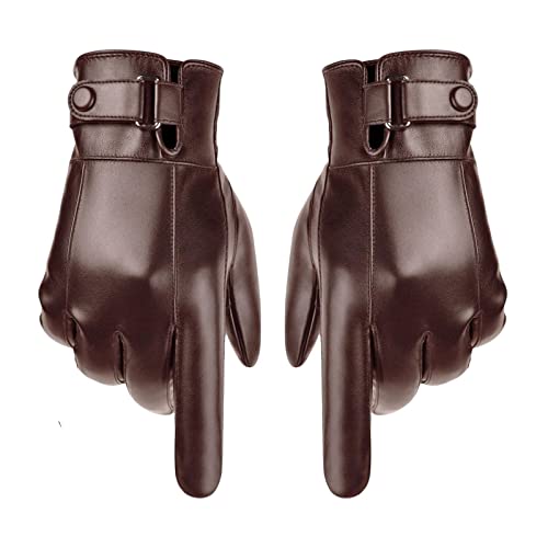 Image of CALANDIS Men Winter Gloves PU Leather Touchscreen Windproof for Riding Motorcycle Brown | Gloves & Mittens | Mens Accessories