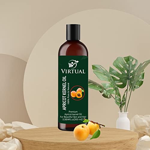 Image of VIRTUAL Pure Apricot Kernel Oil For Shine Hair, Skin Care, Moisturizing Dry Skin & Cold Pressed Natural Oil (100ml)