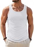 Runcati Mens Sleeveless Tank Tops Workout Muscle Gym Ribbed Shirt Athletic Bodybuilding Moisture Wicking T Shirts White
