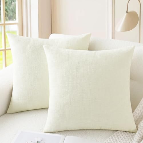 Image of CaliTime Throw Pillow Covers Decorative 26 X 26 Inches Pack of 2 Cozy Chenille Cushion Cases for Couch Sofa Bed Living Room Home Cream