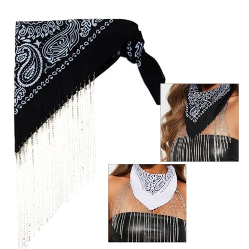 Cashew Flower Scarf Adult Rhinestones Fringes Hiphop Kerchief Elastic Bandana Camping Travel Taking Photo Hair Kerchief2