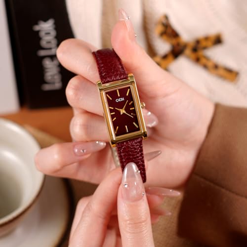 Image of Quartz Watch for Women, Lady Stylish Square Dress Watch with Leather Strap and Sapphire Crown